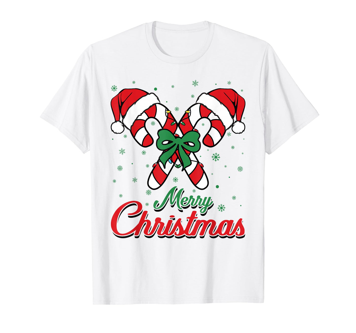 Merry Christmas Candy Cane Xmas Lights Toddlers Men Women T-Shirt