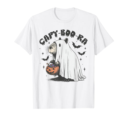Ghost Capybara and Pumpkin Funny Halloween Cappy Women Men T-Shirt
