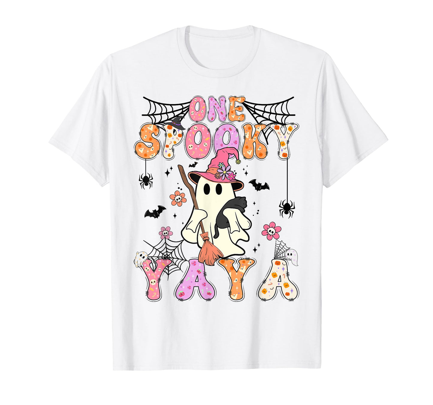 Groovy One Spooky Yaya Retro Halloween Cute Ghost T-Shirt