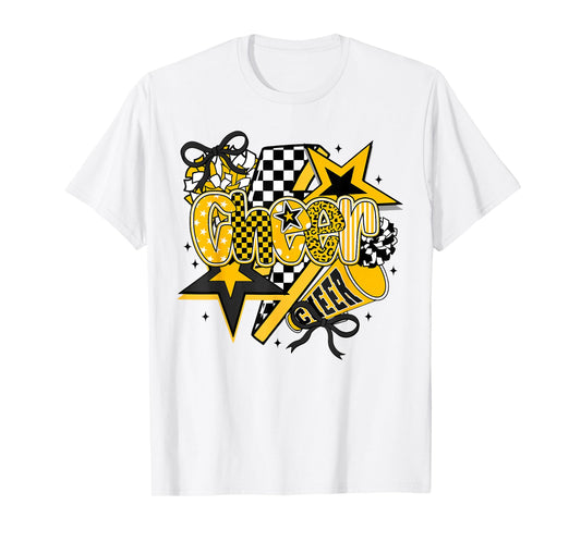 Preppy Game Day Cheer Mom Cheerleader Go Cheer Gold Black T-Shirt
