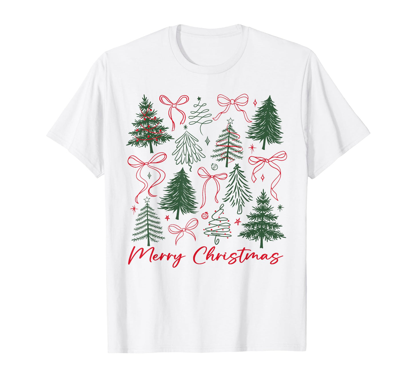 Preppy Merry Christmas Coquette Bow Pink Christmas Tree Girl T-Shirt
