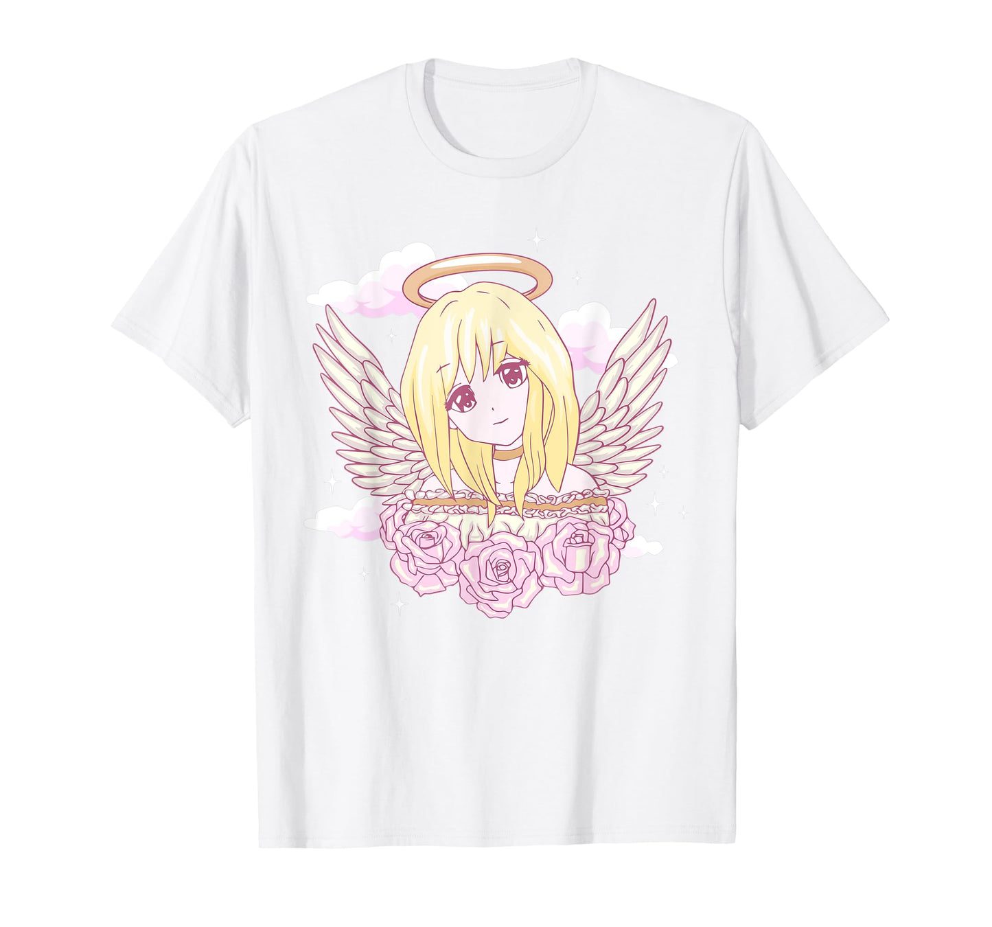Angelcore Aesthetic Anime Girl Roses Angel Halo T-Shirt