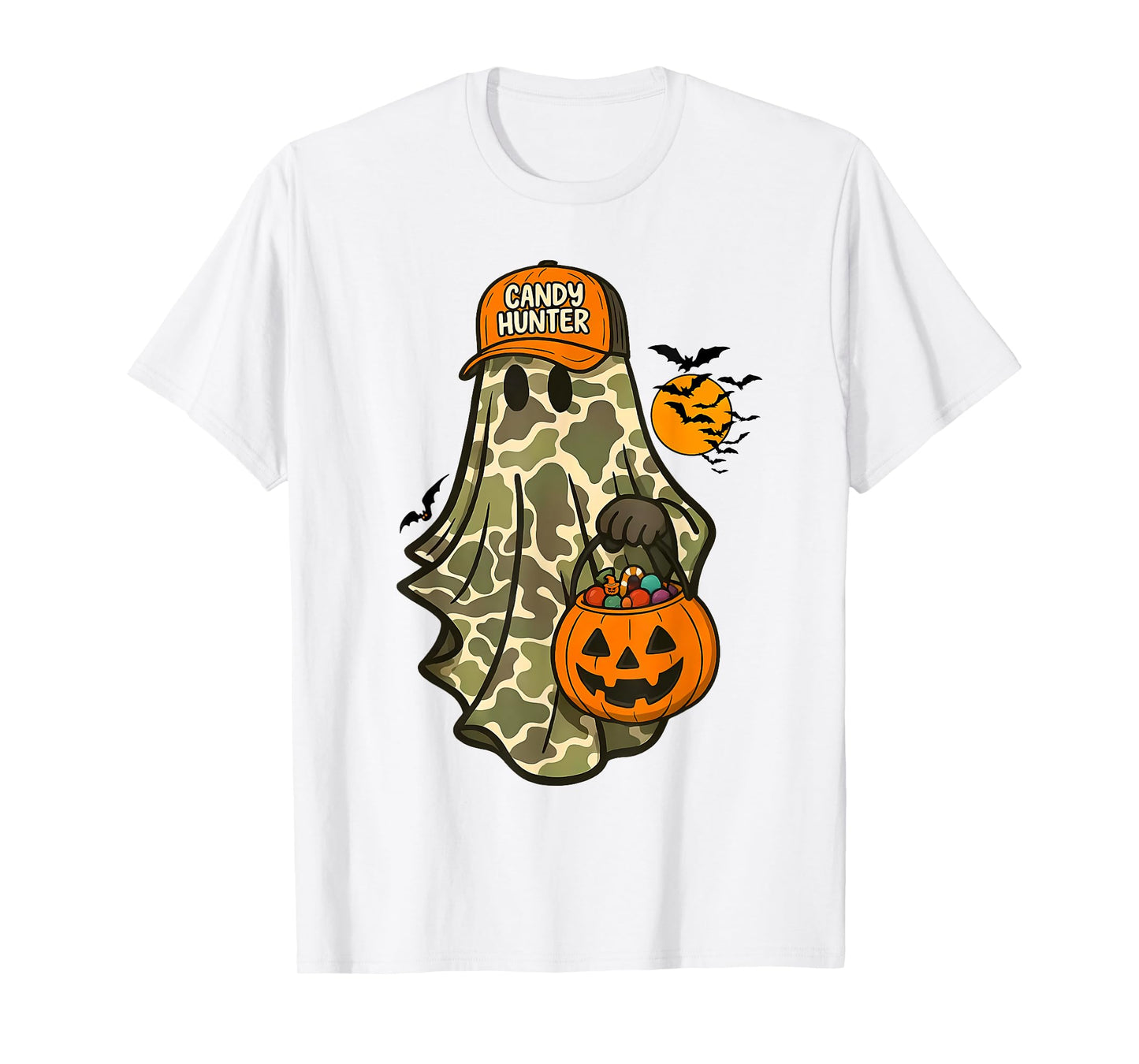 Candy Hunter Ghost Funny Halloween Boo Camo Costume T-Shirt