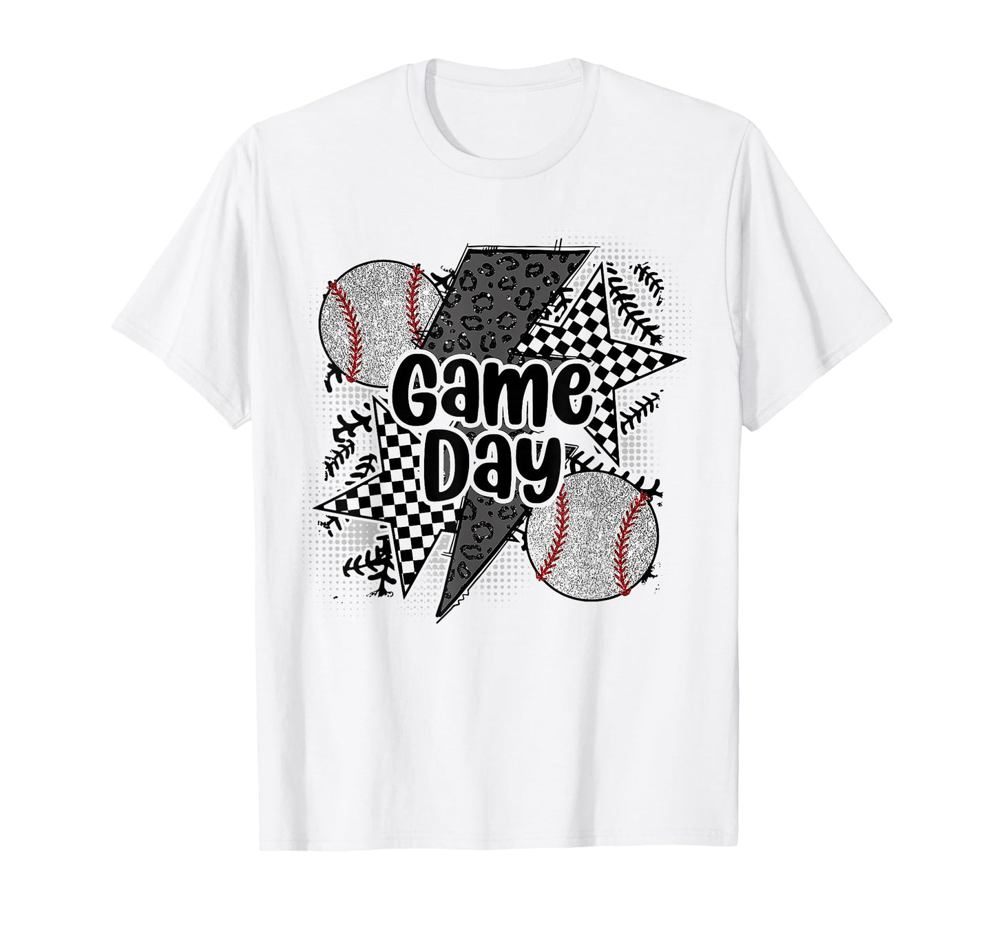 Game Day Baseball Retro Checkered Baseball T-Shirt