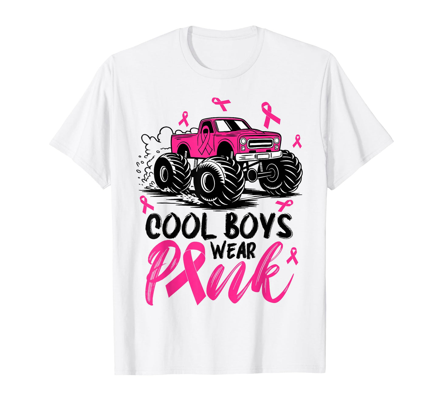 Monster Truck Cool Boys Wear Pink Breast Cancer Awareness T-Shirt