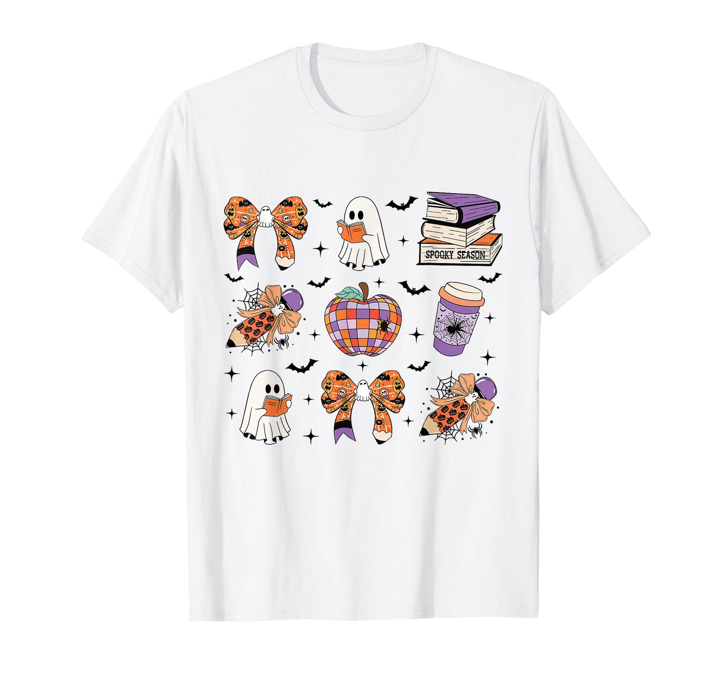 Coquette Teacher Halloween Ghost Reading Book Spooky Season T-Shirt
