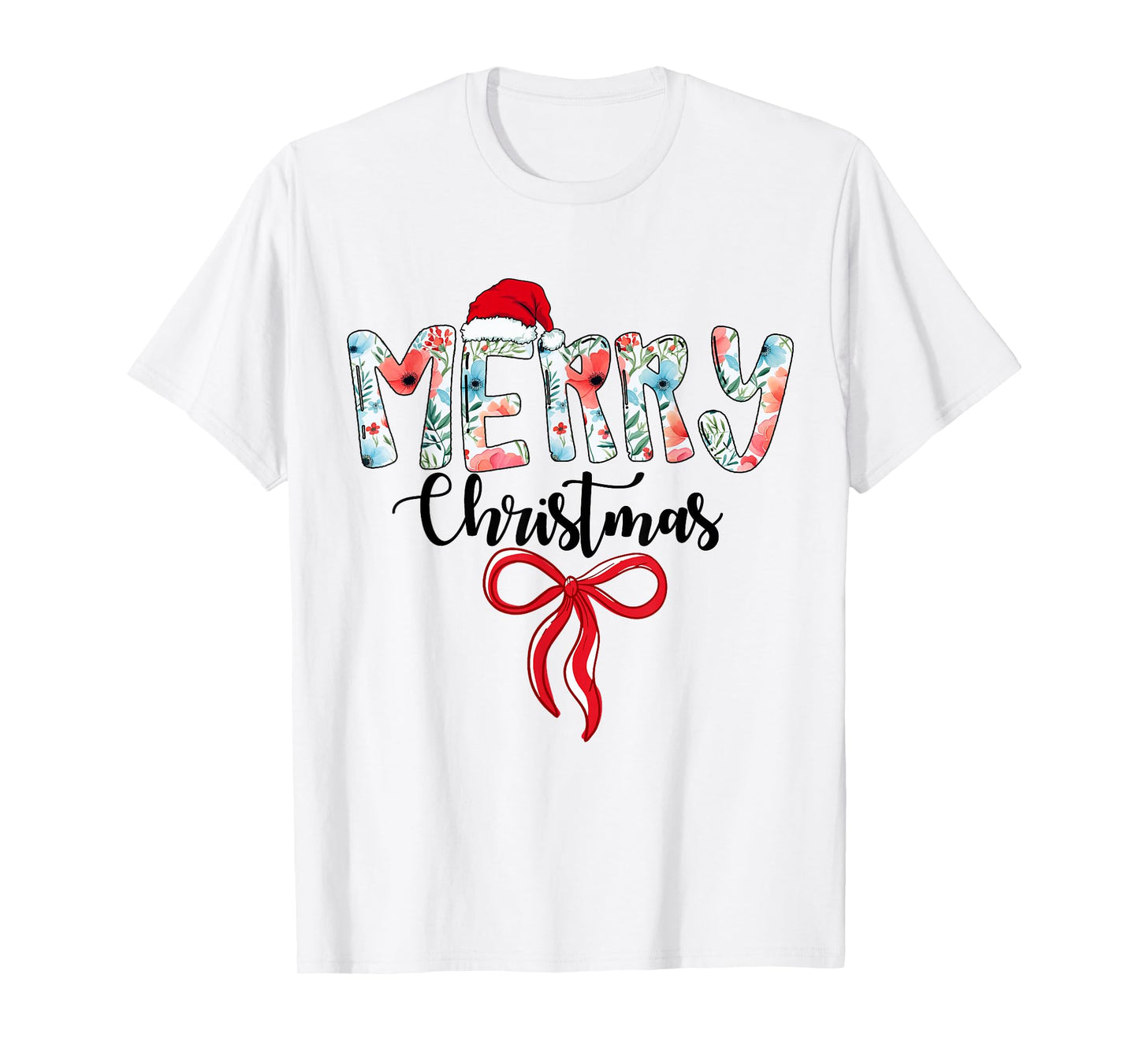 Merry Christmas Coquette Red Bow Girls Santa Hat Xmas Family T-Shirt