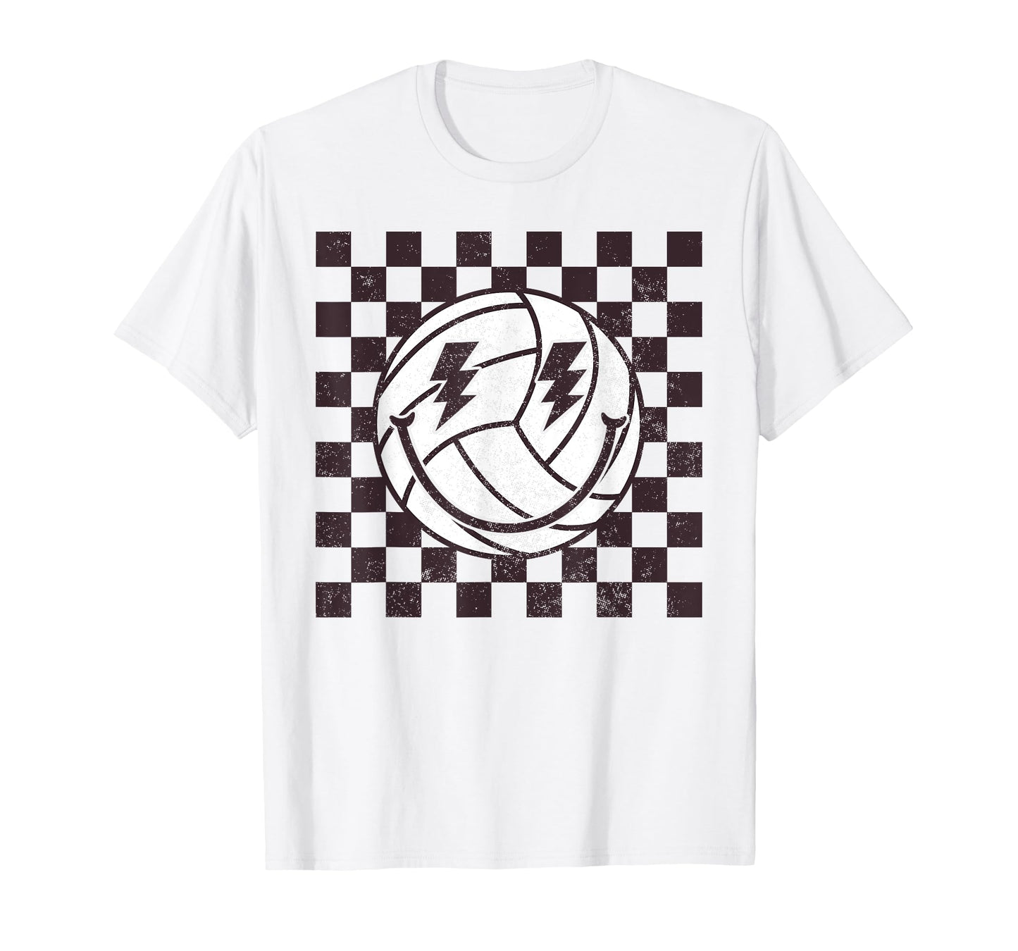 Checkered Volleyball Smile Face Lightning Bolt T-Shirt