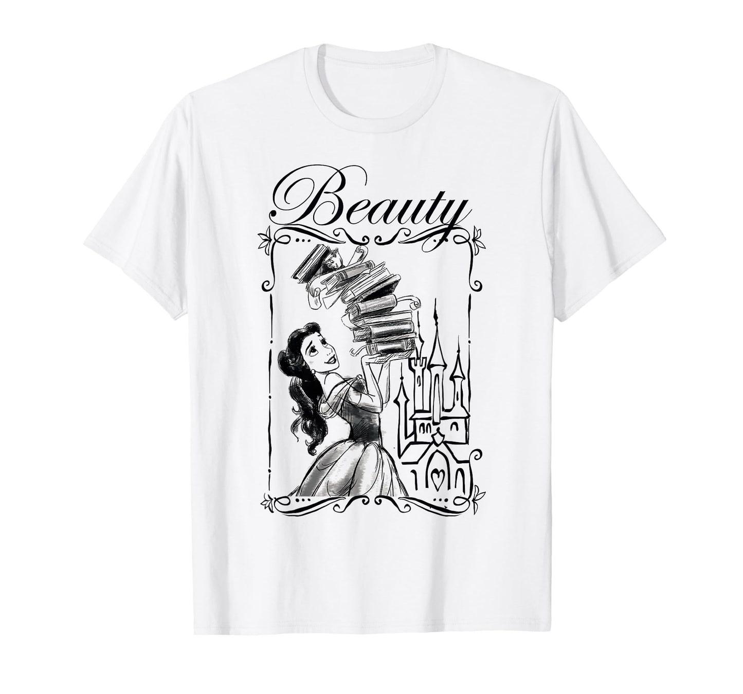 Disney Beauty and the Beast Belle Book Stack Sketch Portrait T-Shirt