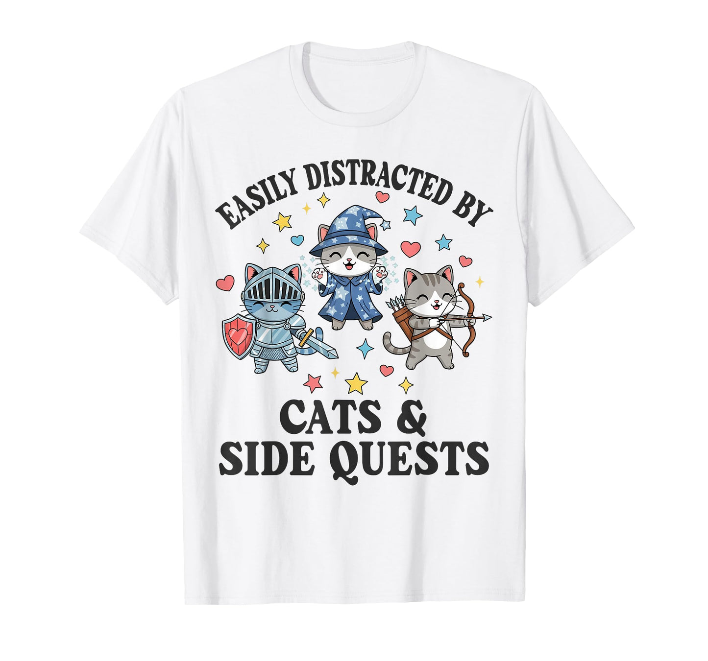 Kawaii Easily Distracted by Cats Side Quests Funny Gamer T-Shirt