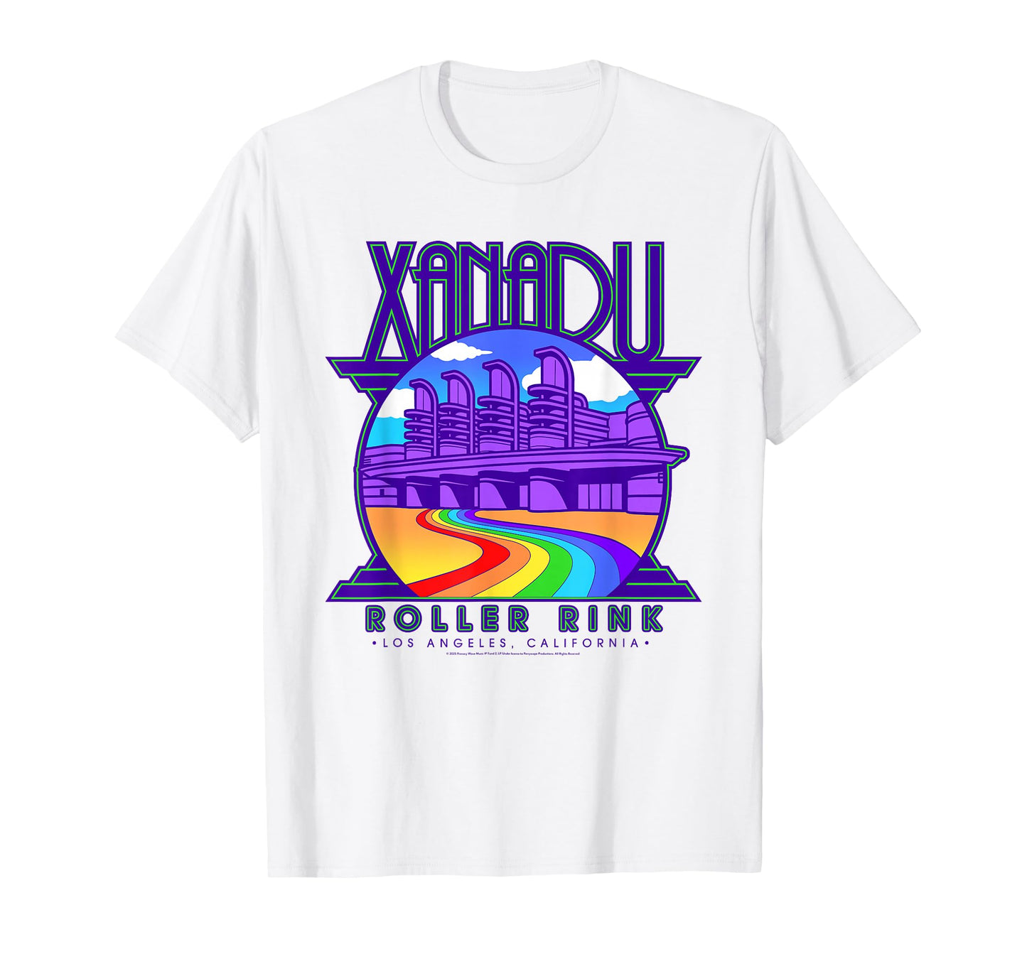 Olivia Newton-John Xanadu Roller Rink Color Rainbow Logo T-Shirt
