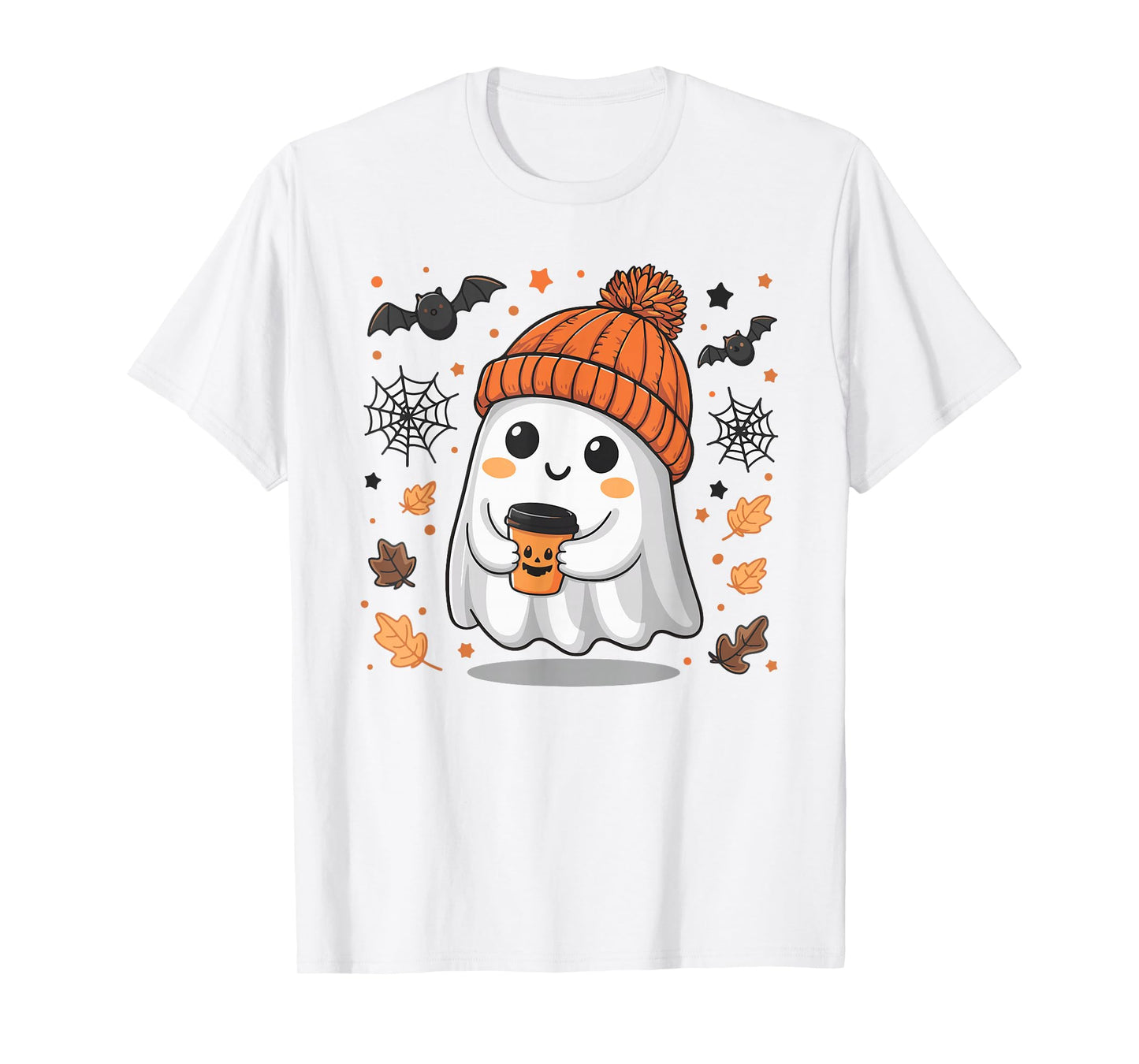 Cute Ghost Drinking Coffee Halloween Ghost Ice Coffee Womens T-Shirt