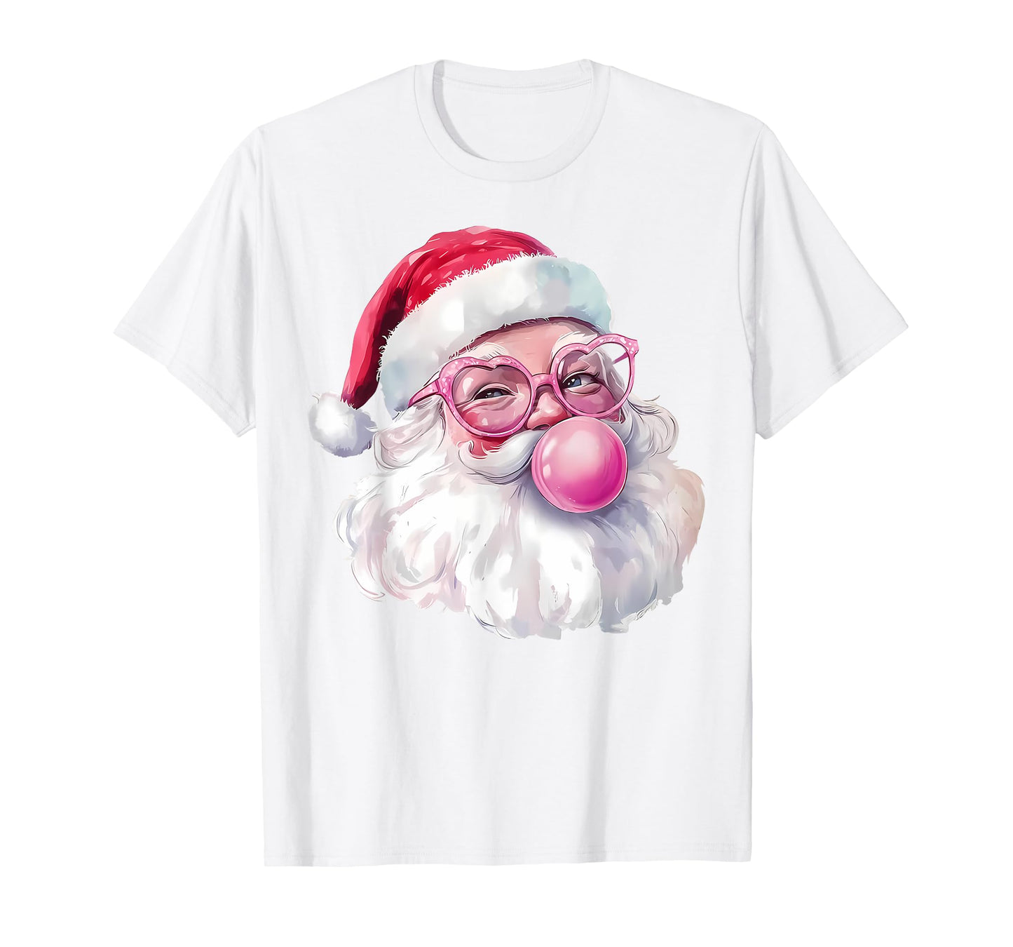 Santa Claus Blowing Bubble Gum Pink Sunglasses Christmas T-Shirt
