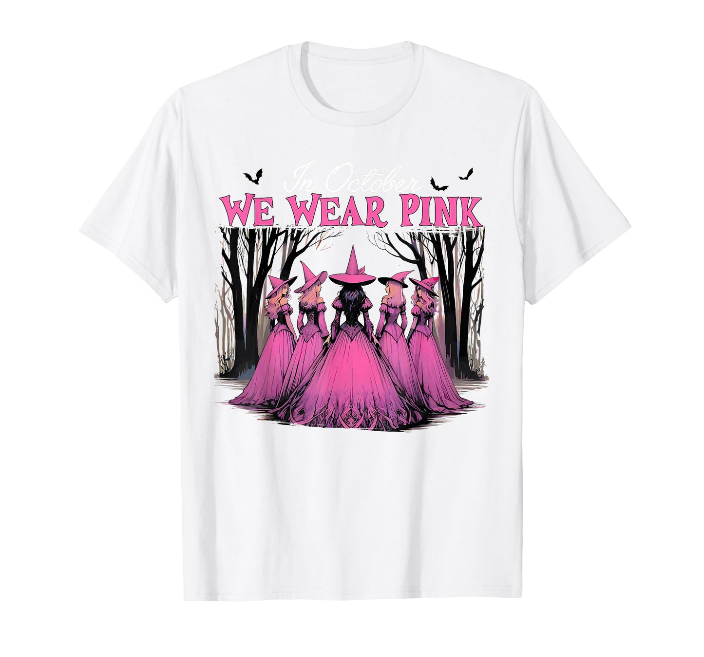 In October We Wear Pink Witch Halloween Breast Cancer Women T-Shirt