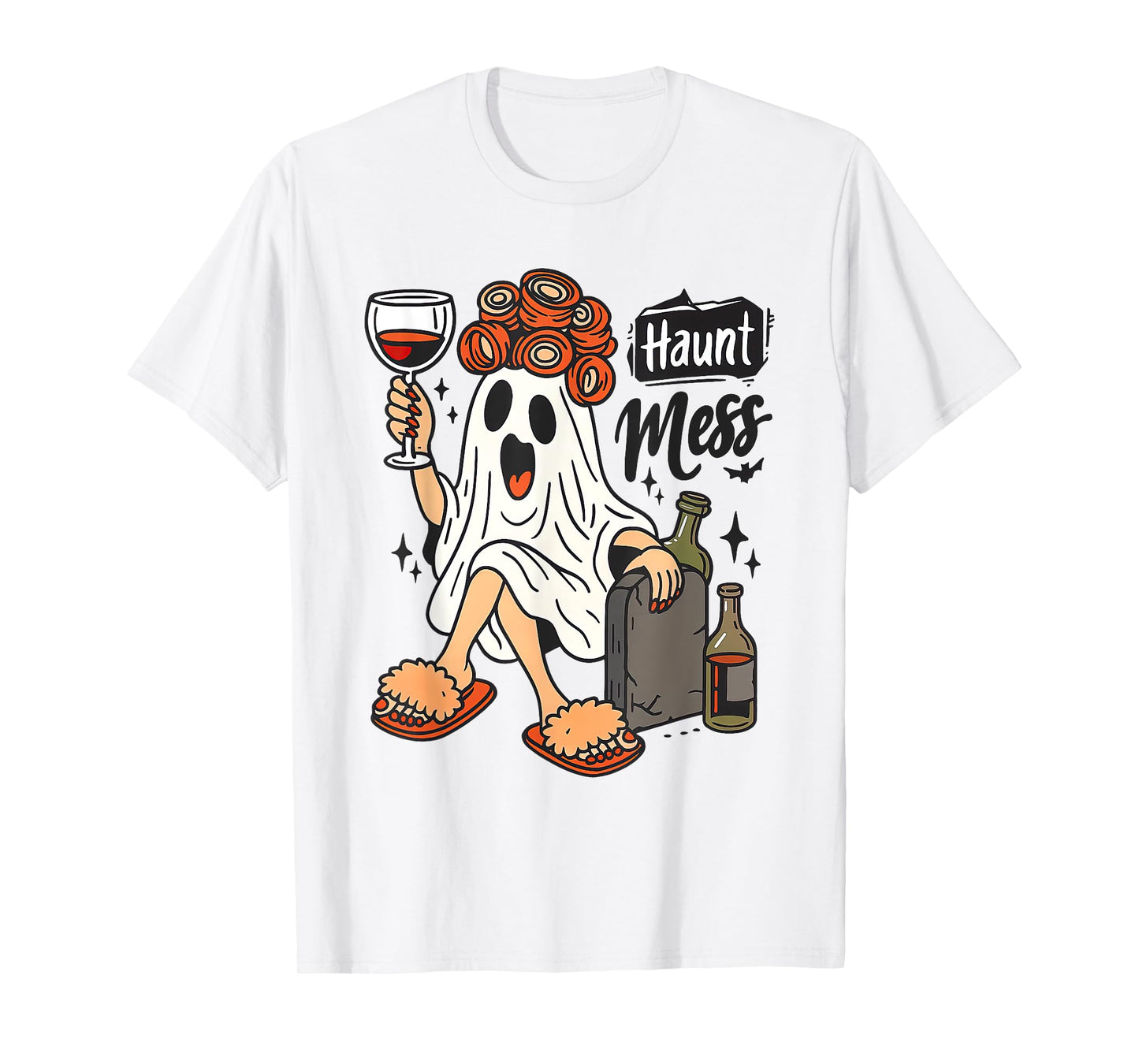 Halloween Haunt Mess, Wine Ghost Boos Drinking,Spooky Season T-Shirt