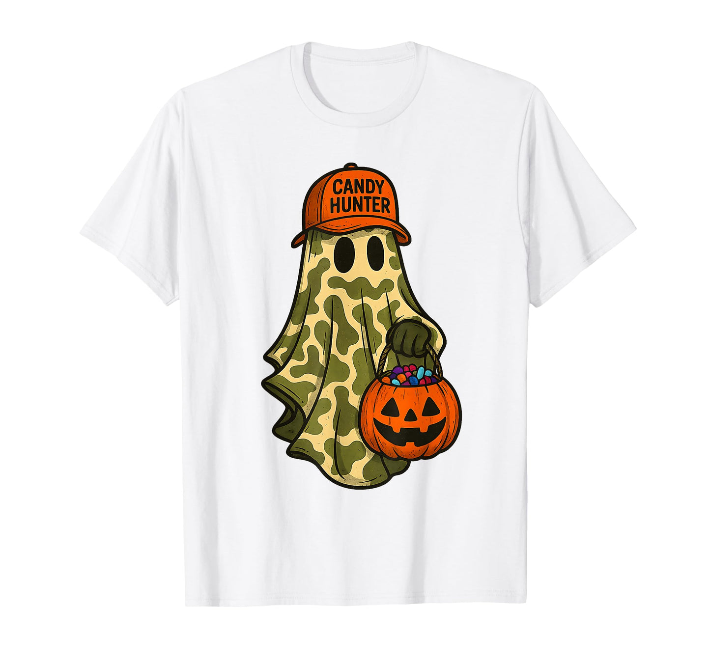 Camo Ghost Candy Hunter Halloween Funny Boys Kid Men Hunting T-Shirt