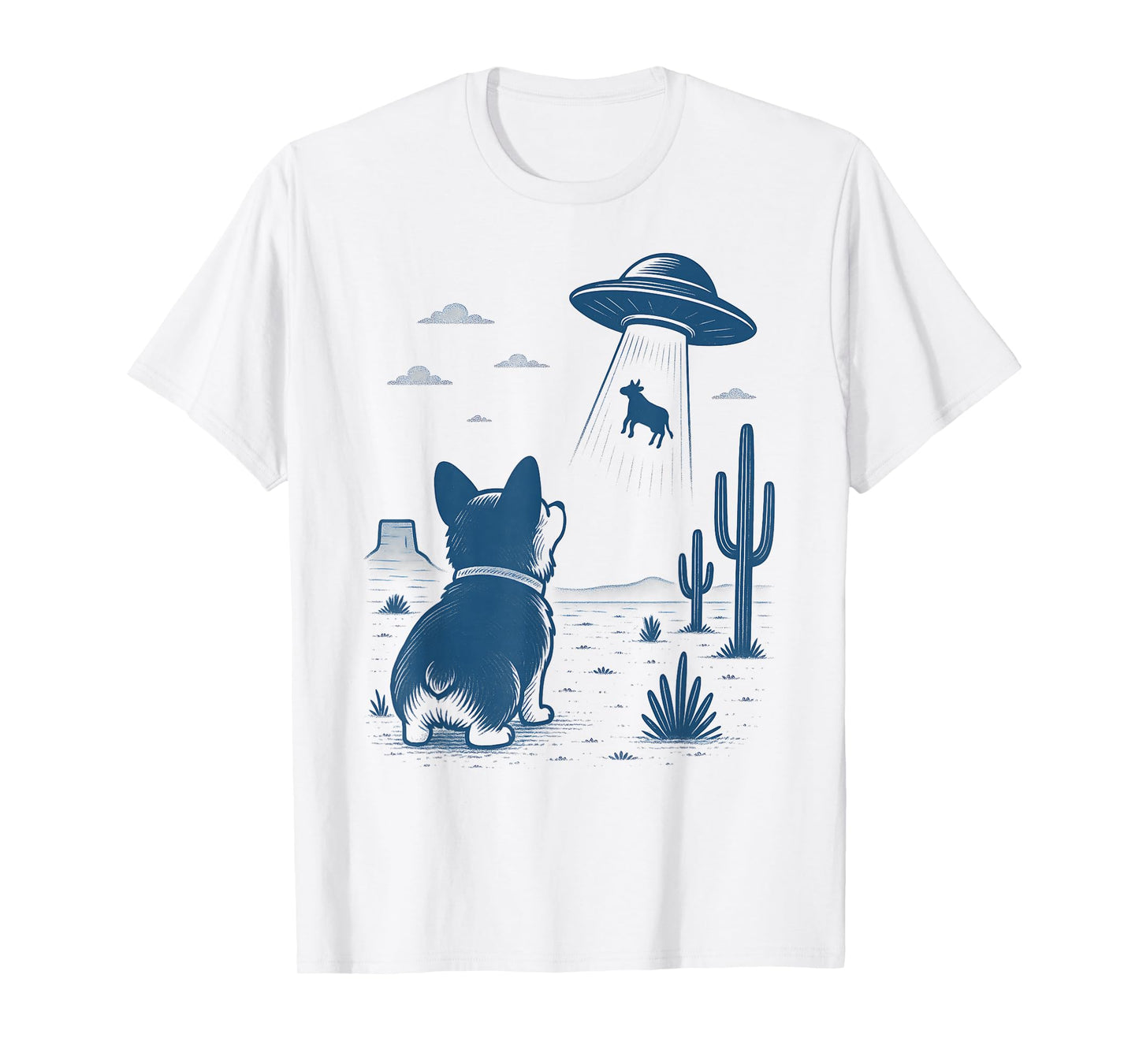 Funny Corgi Lovers UFO Alien Dogs Design Men Women Kids T-Shirt