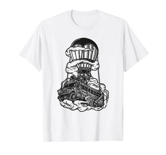 Fortnite Battle Bus Flying Line Art T-Shirt
