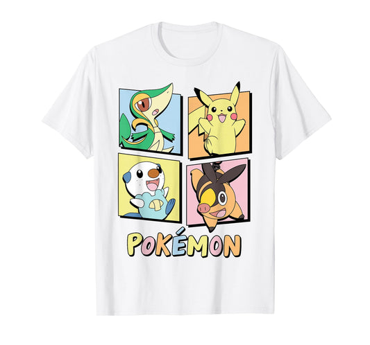Pokémon - Pikachu Snivy Tepig Oshawott Gen V Starters Grid T-Shirt