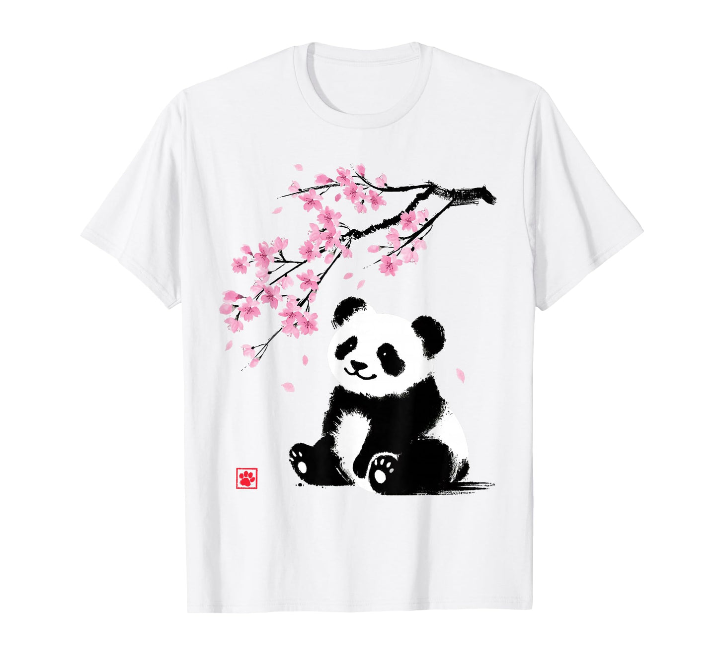 Japanese Panda Sakura Cherry Blossoms Sumi-e Aesthetic T-Shirt