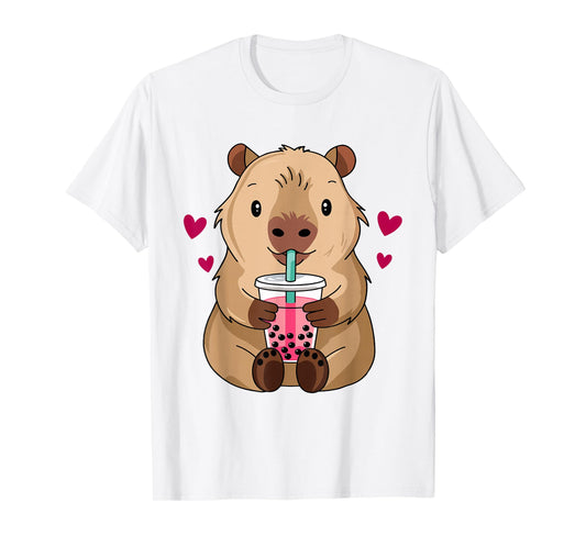 Cute Capybara Kawaii Anime Drinking Bubble Tea Lover Girls T-Shirt