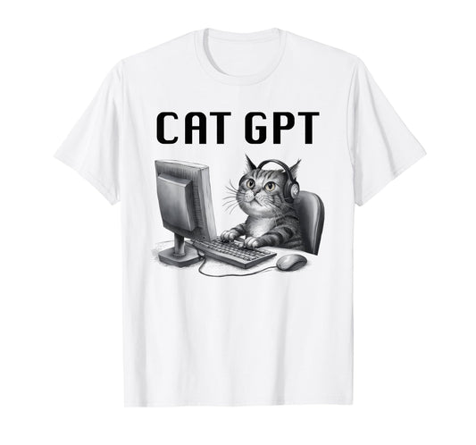 CAT GPT Funny AI Cat - Computer Chat Bot Humorous Kitty Pun T-Shirt
