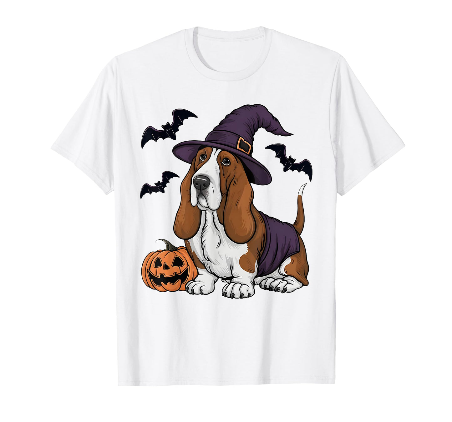 Pumpkin Bat Witch Costume Basset Hound Dog Halloween T-Shirt