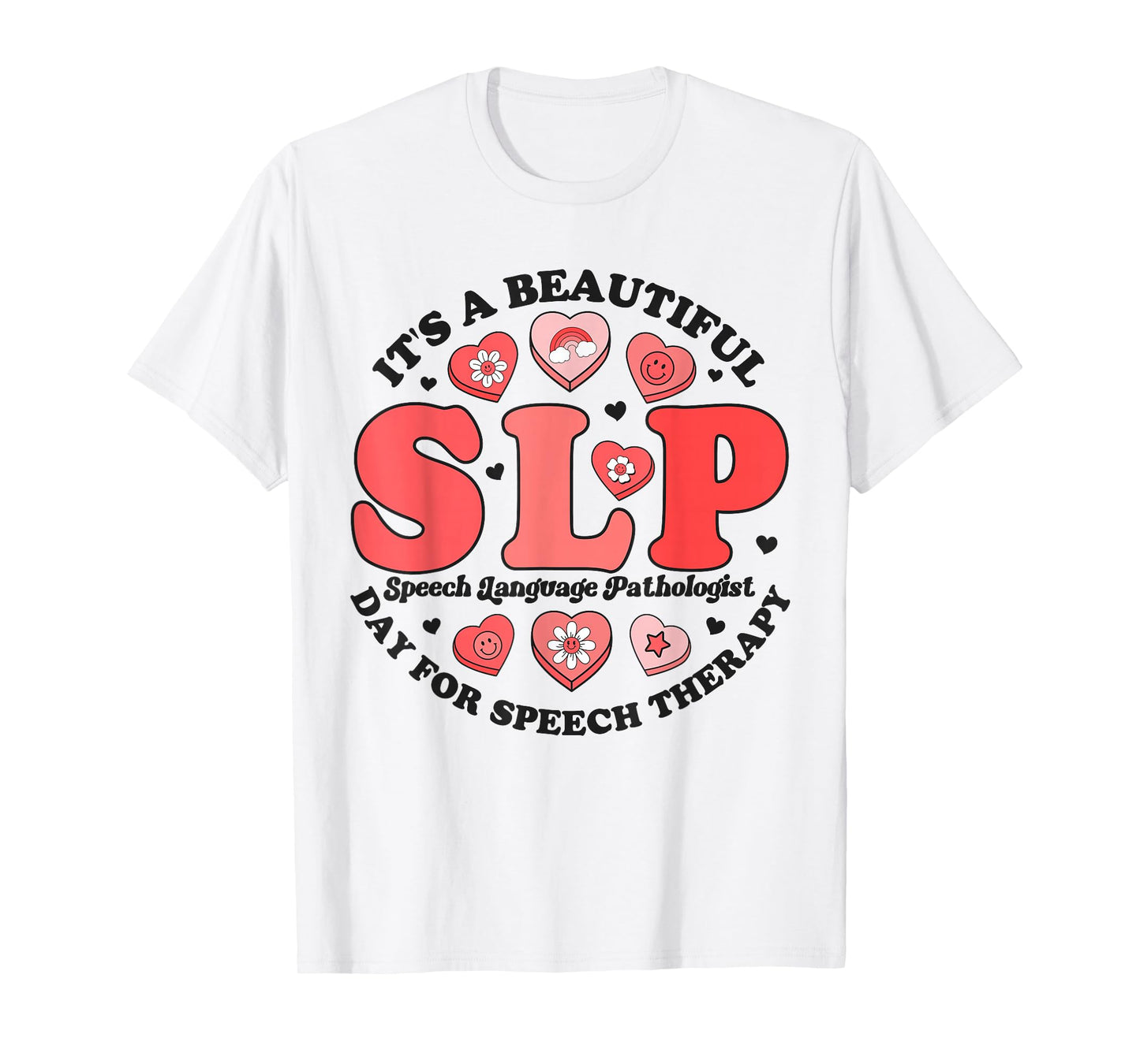 SLP Speech Therapy Pathologist Crew Groovy Valentines Hearts T-Shirt