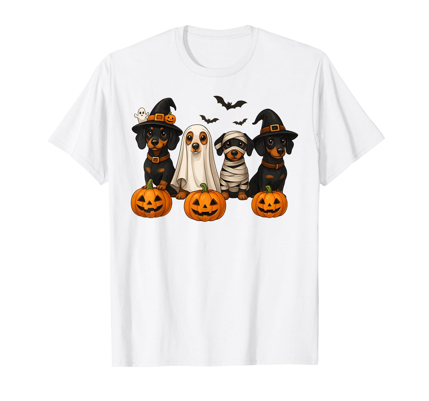 Ghost Witch Mummy Pumpkin Dachshund Dog Costume Halloween T-Shirt