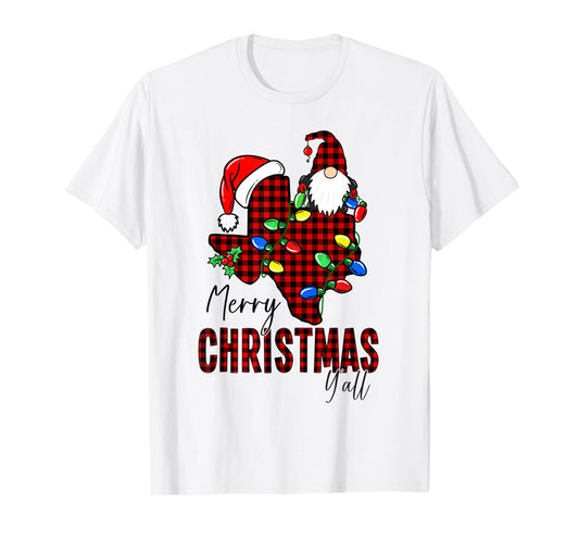 Merry Christmas Y'all Texas State Red Plaid T-Shirt