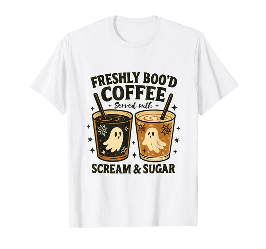 Freshly Boo’d Coffee Ghost Funny Halloween Iced Coffee T-Shirt