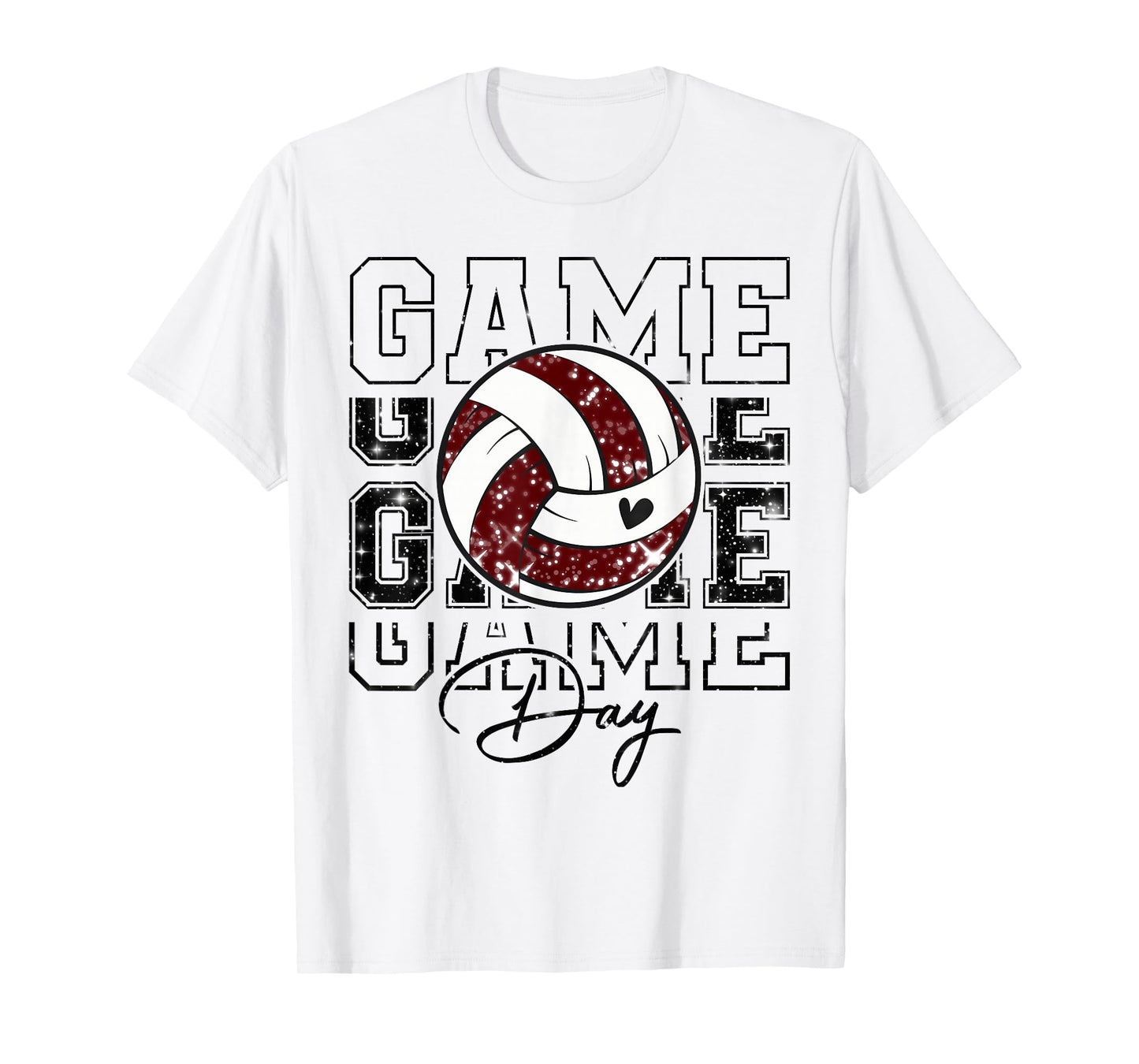 Volleyball Game Day Girls Volleyball Mom Maroon & White T-Shirt