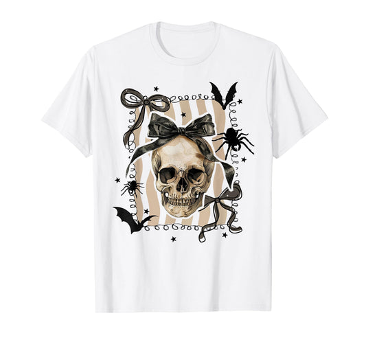 Coquette Bow Skull Spooky Season Halloween Trick Or Treat T-Shirt