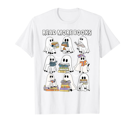 Cute Read More Book Kids Boy Toddler Ghost Teacher Halloween T-Shirt