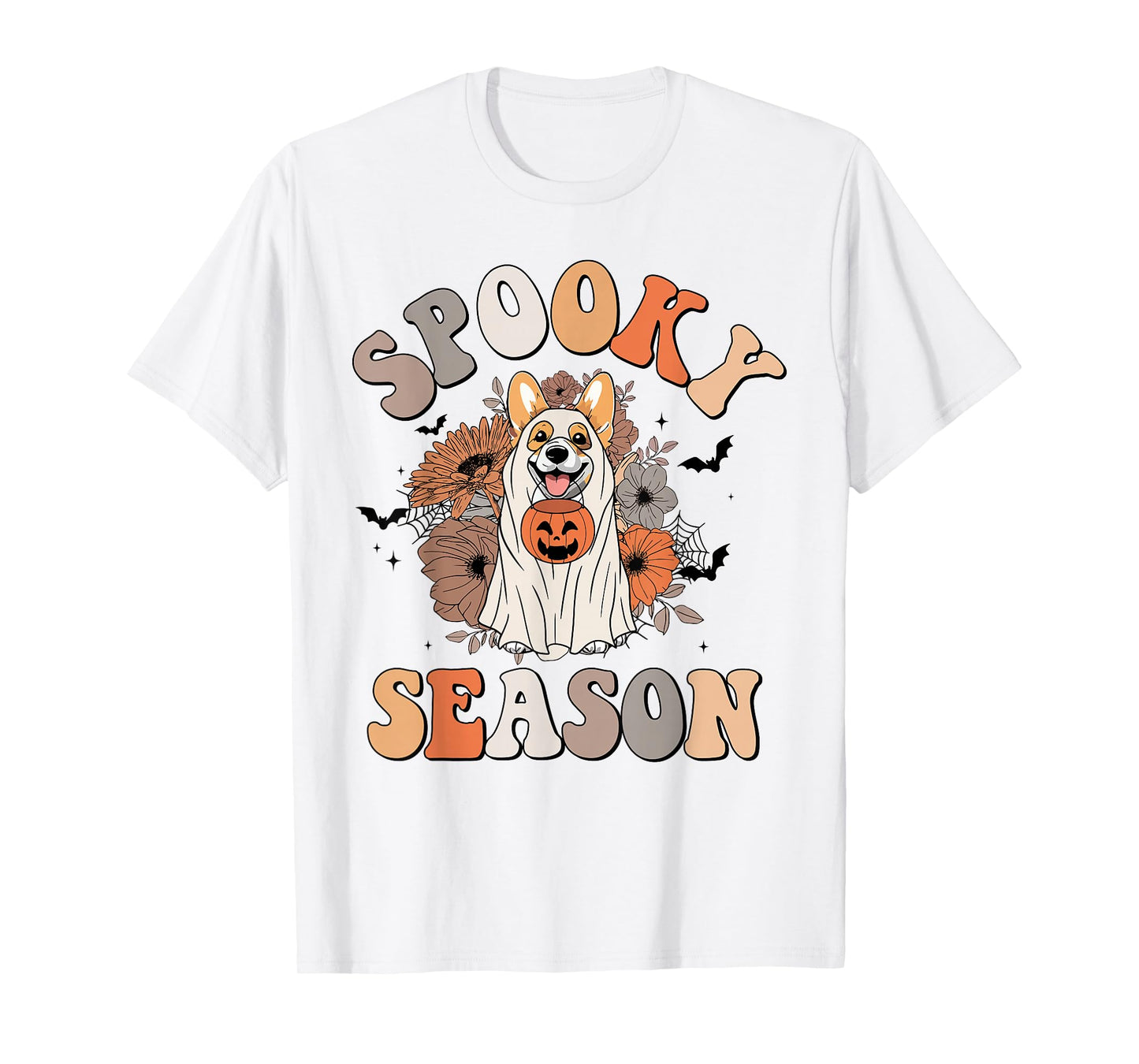 Funny Groovy Corgi Dogs Dressed As Ghost Boo Sheet Halloween T-Shirt