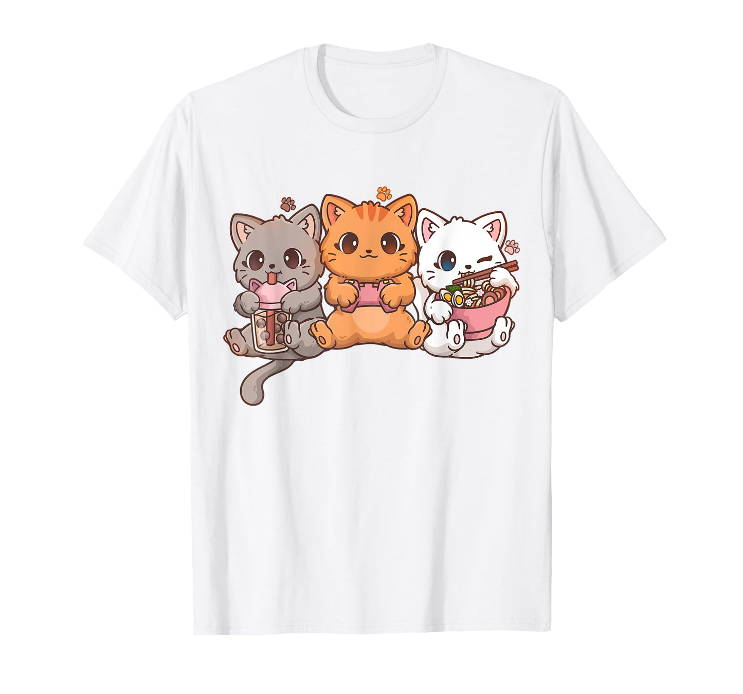 Kawaii Gaming Gamer Cat Boba Tea Cat Bubble Tea Ramen Cats T-Shirt