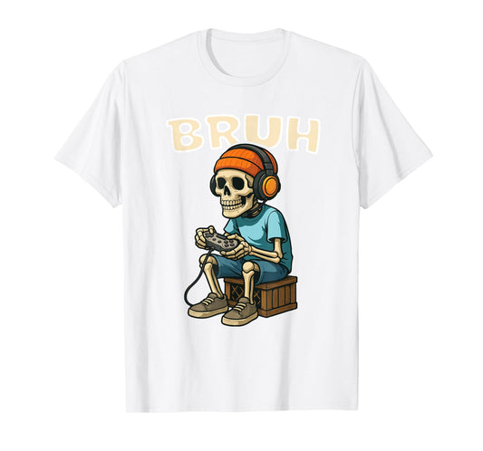 Bruh Skeleton Halloween Video Game Trick Or Treat Kids T-Shirt