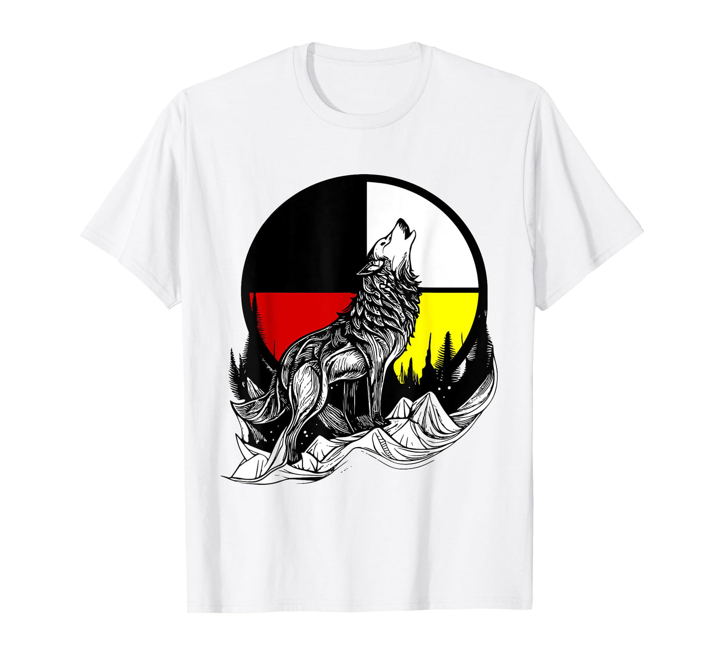 Wolf Native American Medicine Wheel T-Shirt