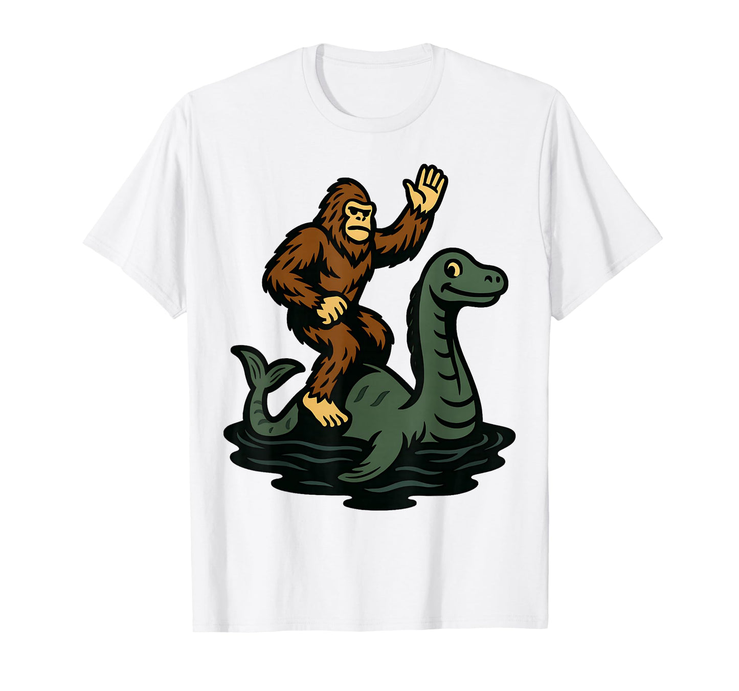 Bigfoot Riding Loch Ness Monster Funny Sasquatch T-Shirt