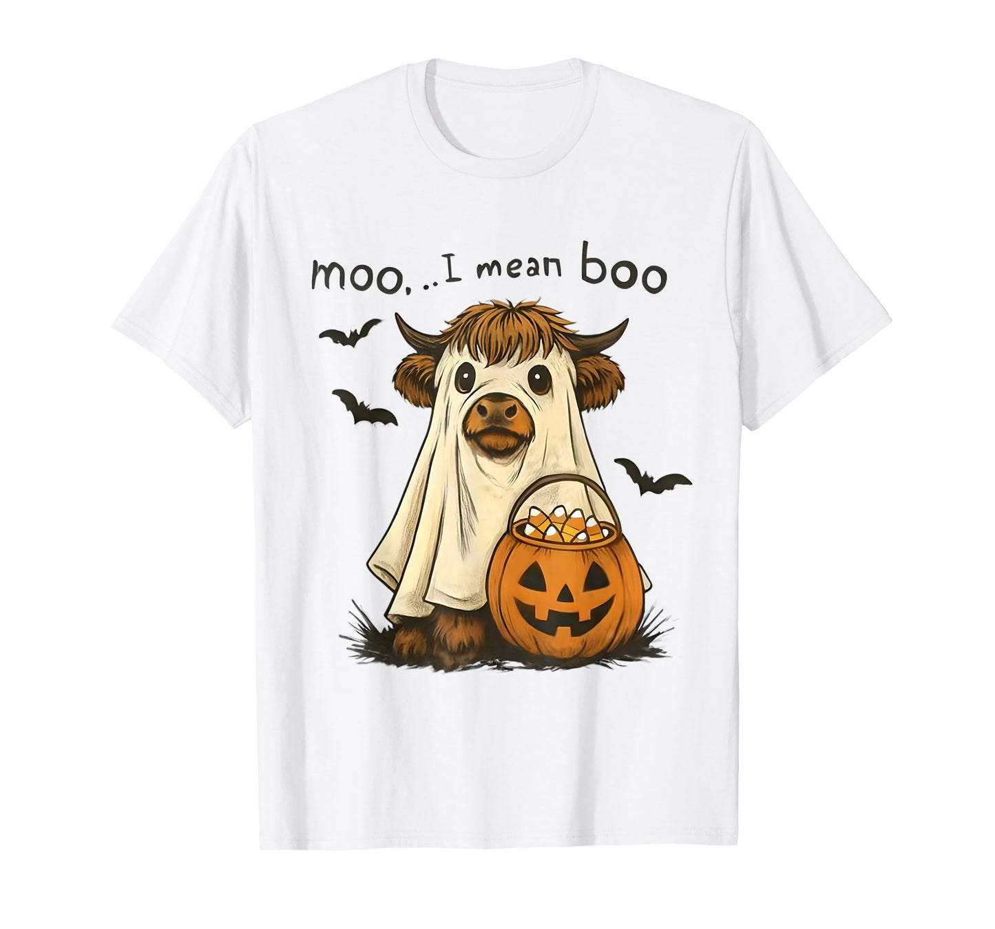 Funny Highland Cow Ghost Costume Spooky Halloween Outfit T-Shirt