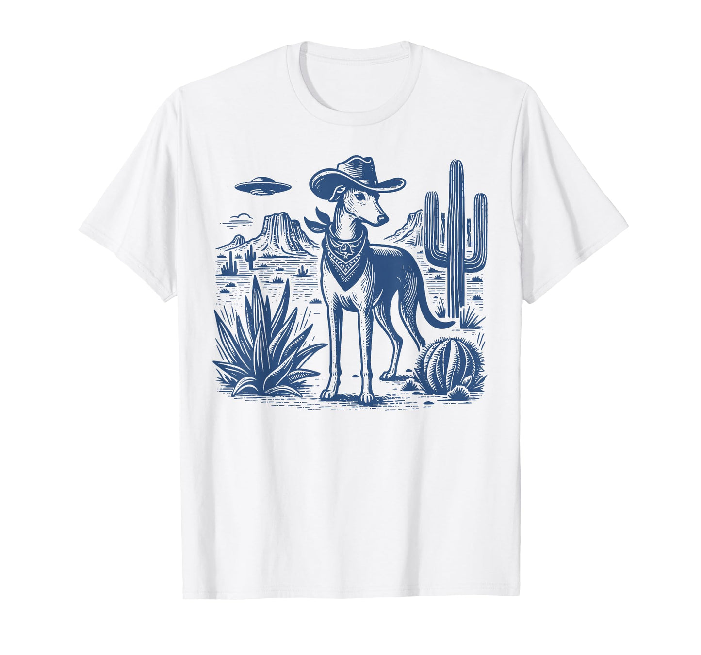 UFO Greyhound Western Alien Vintage 90s Whippet Cowboy Dog T-Shirt
