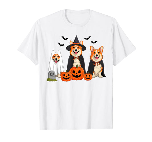 Corgi Dog Ghost Witch Pumpkin Halloween Costume Dog Lover T-Shirt