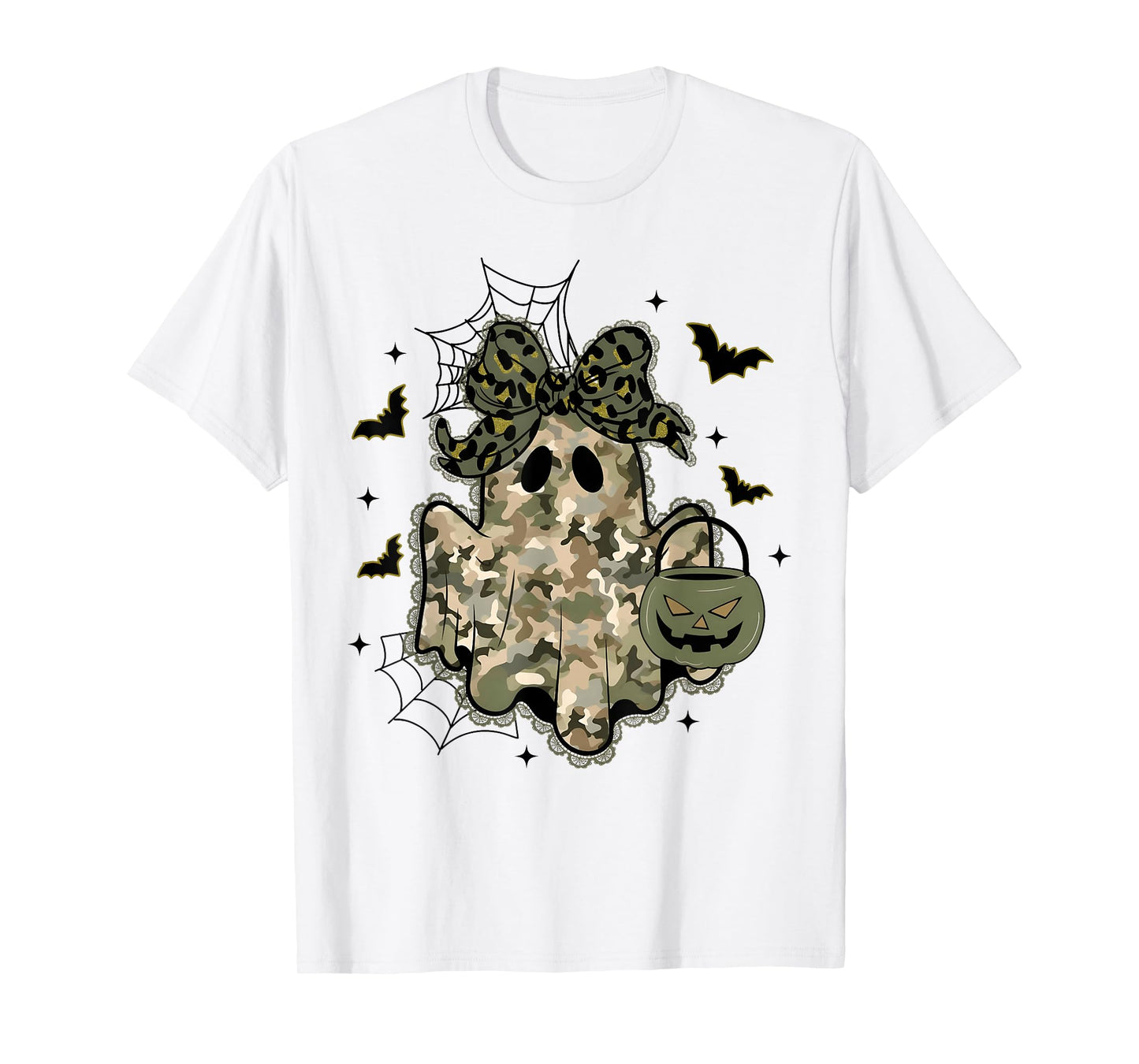 Lace Ghost Coquette Bow Camo Halloween Girly Women Girls T-Shirt
