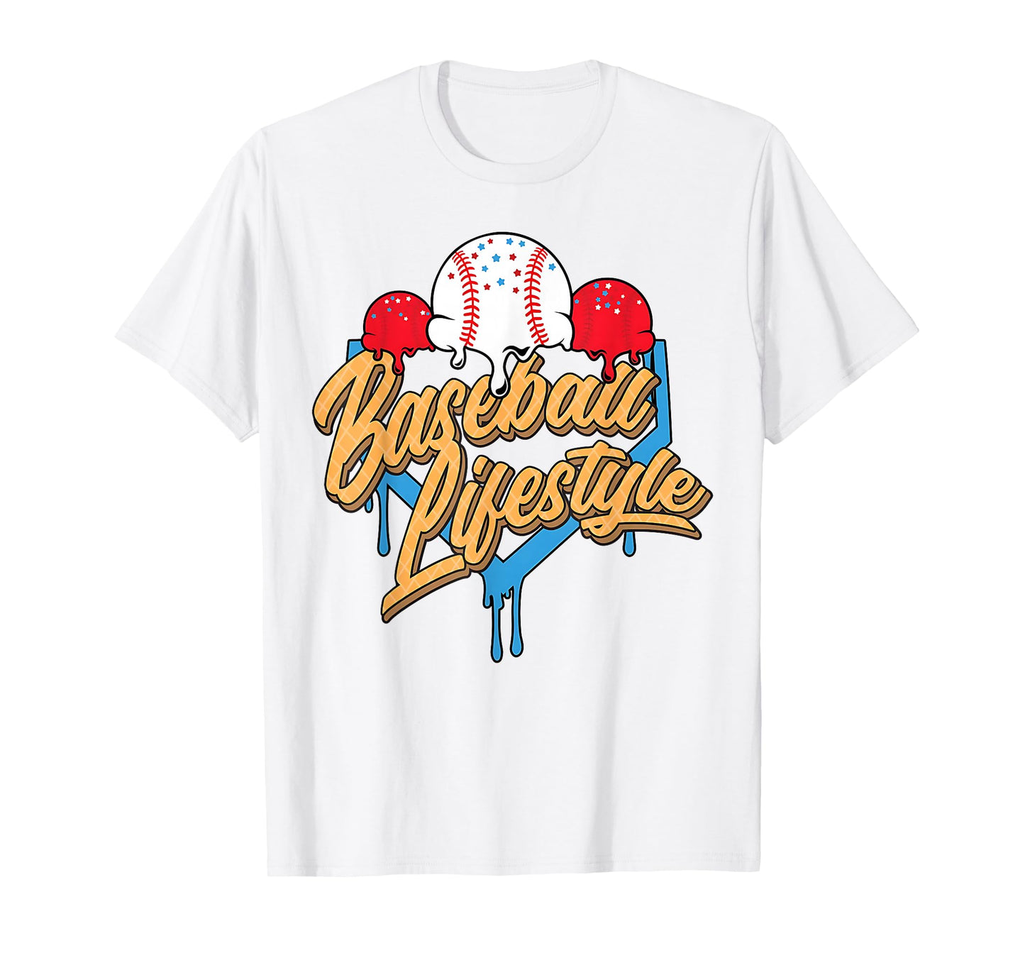 Baseball Lifestyle Home Plate Ice Cream Drip Men Boys Youth T-Shirt