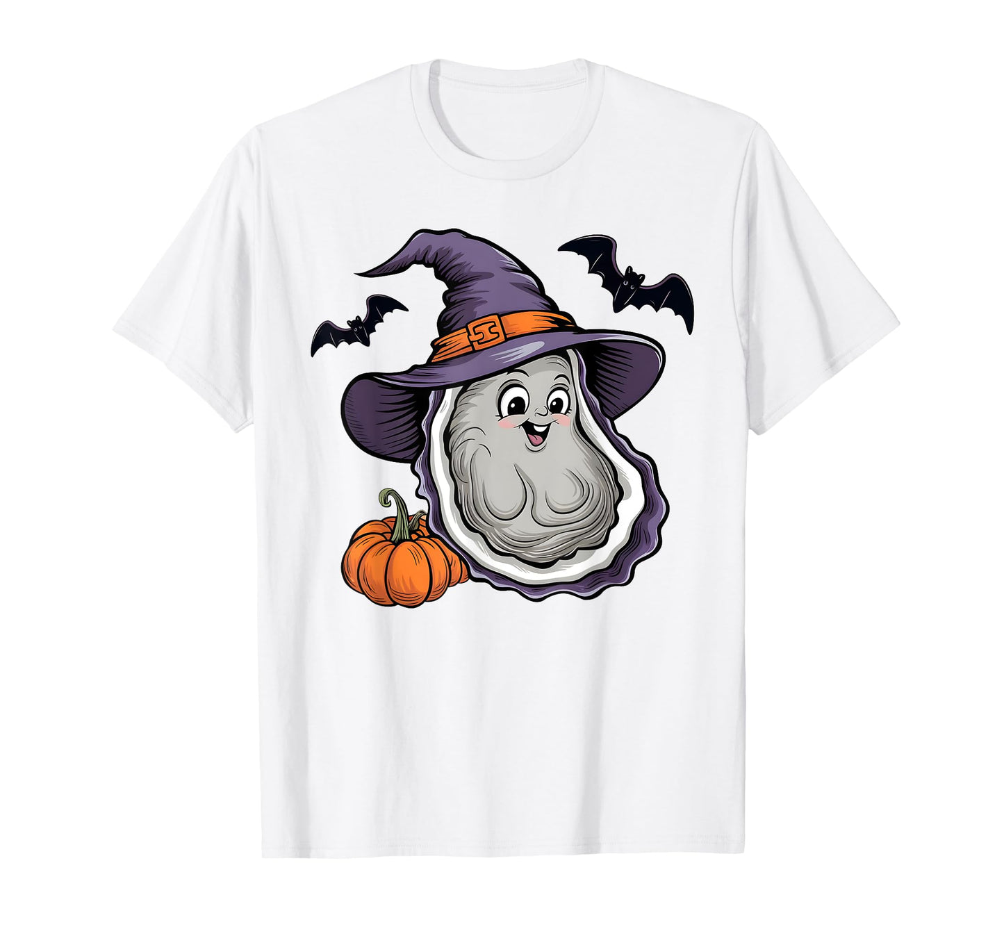 Funny Pumpkin Bat Witch Costume Oyster Halloween T-Shirt