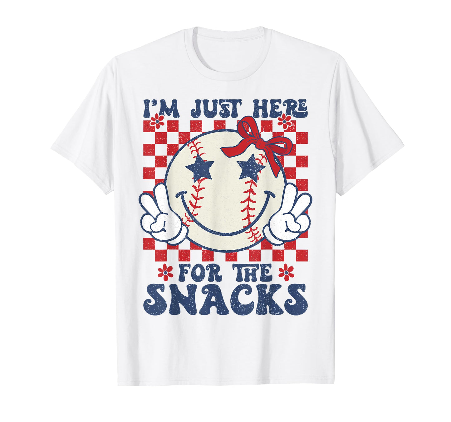 Retro Baseball Sister I'm Just Here for the Snacks Girls Mom T-Shirt
