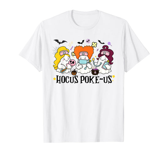 Halloween Ghost Nurse Hocus Poke Us Costume Scrub Top Women T-Shirt