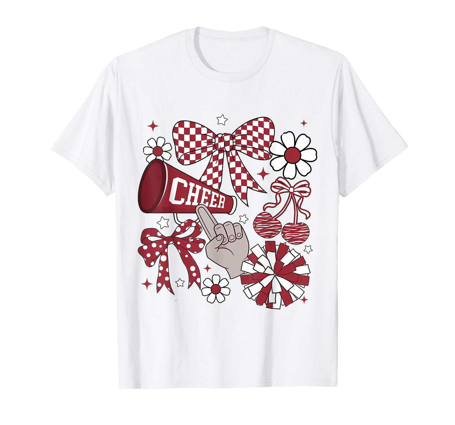 Cheer Checkered Coquette Bow Cheerleading Football Game Day T-Shirt