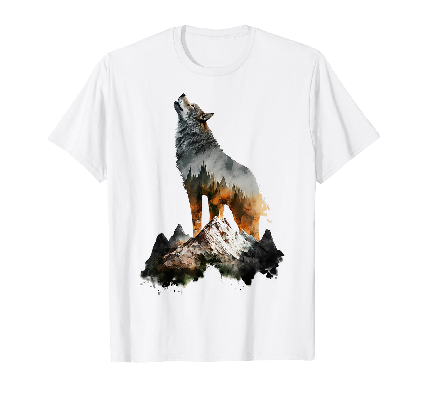 Wolf Howls Mountains Nature Animal Art Animal Lover Wolf T-Shirt