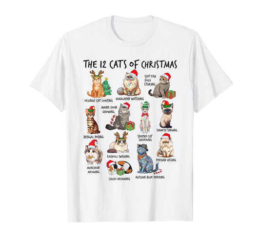 12 Cats of Christmas Funny Christmas Cat Lover Xmas Holiday T-Shirt